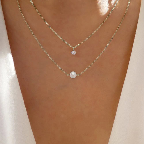 925er Silber Kette mit perle und Zirkonia