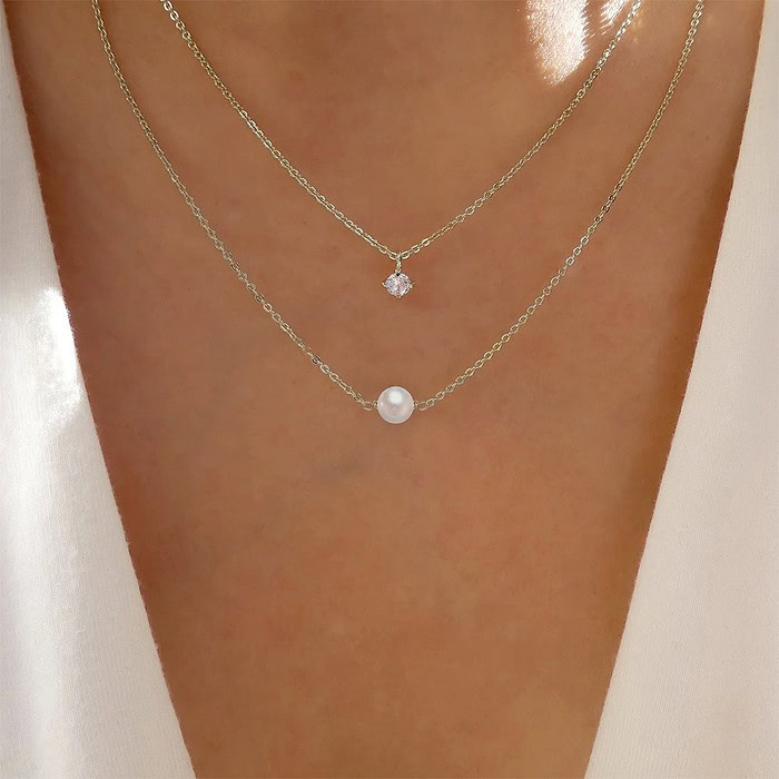 925er Silber Kette mit perle und Zirkonia