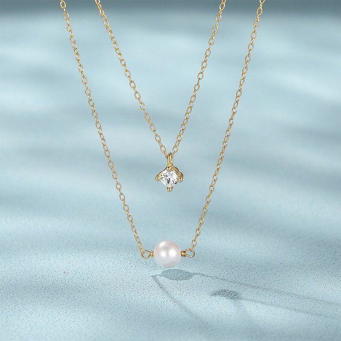 Damenkette mit perle und Zirkonia