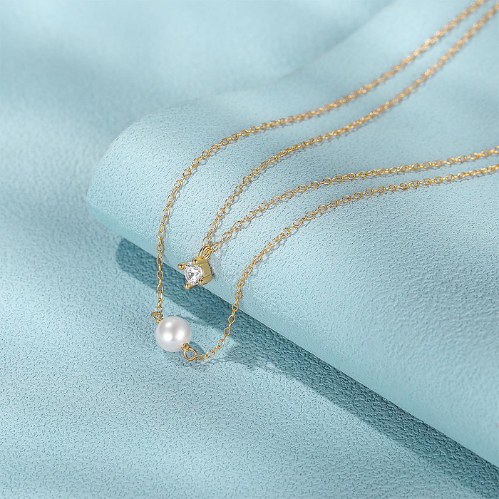 Damenkette mit perle und Zirkonia