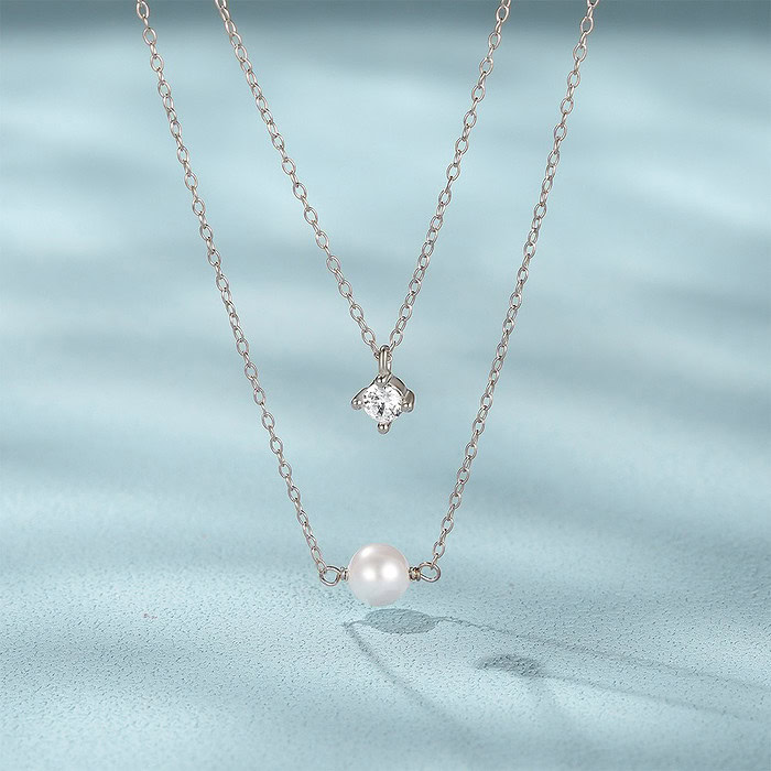 925er Silber Kette mit perle und Zirkonia