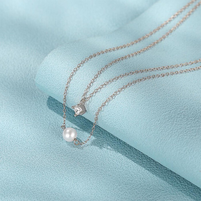 925er Silber Kette mit perle und Zirkonia