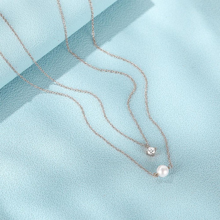925er Silber Kette mit perle und Zirkonia