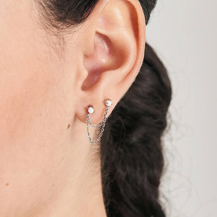 925er Silber Opal Ohrringe 2 Ohrlöcher