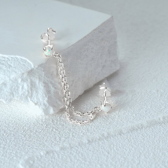 925er Silber Opal Ohrringe 2 Ohrlöcher