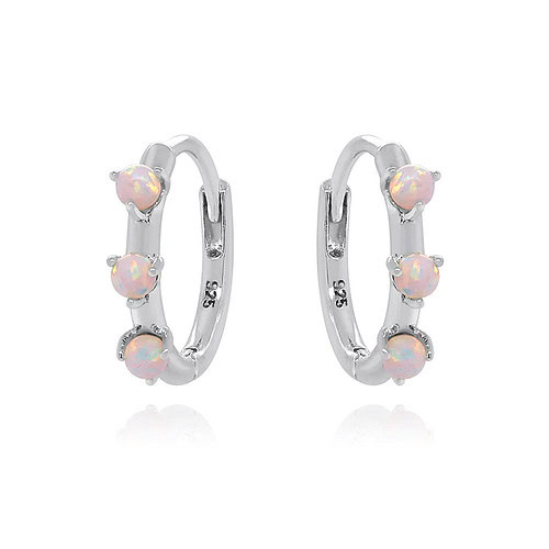 Silber Creolen mit Weiß Opal