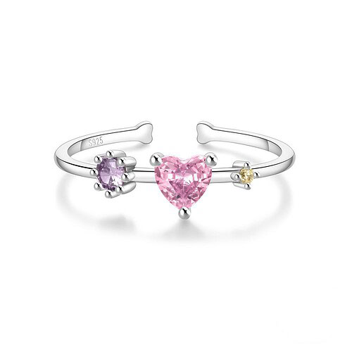 925er Silber Ring mit Rosa Herz