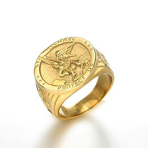 Siegelring Herren Edelstahl gold Engel