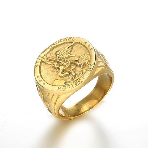 Siegelring Herren Edelstahl gold Engel
