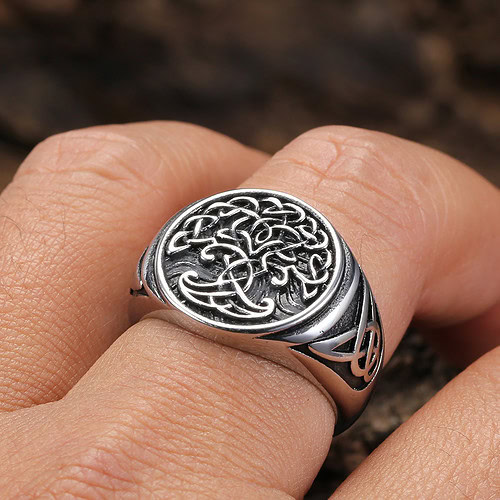 Lebensbaum signet edelstahl ring herren silber