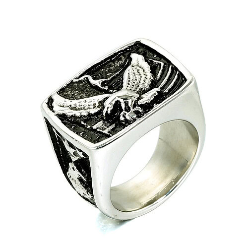 Adler signet edelstahl ring herren silber