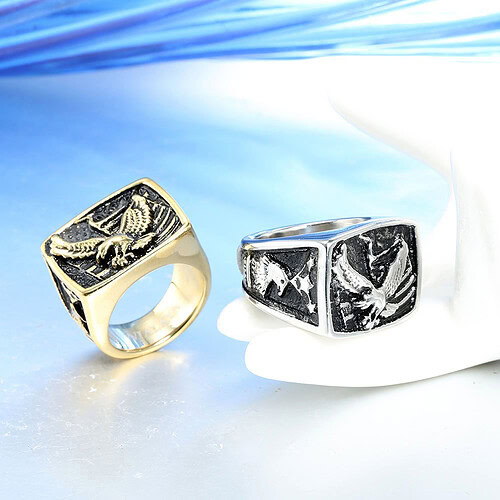 Adler signet edelstahl ring herren silber