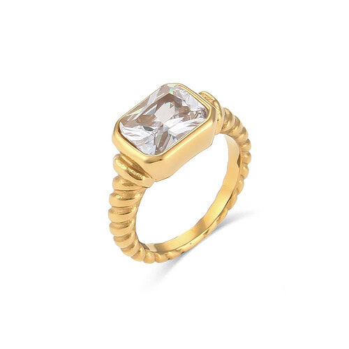gedreht siegelring damen gold mit Weiß Zirkonia