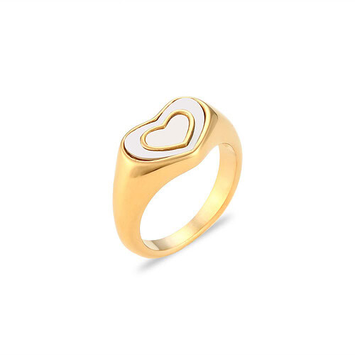 siegelring damen gold mit weiße Schale Herz