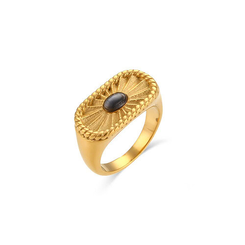 Stripe signet Ring gold damen mit steinen Schwarzer Onyx