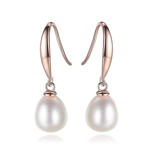 damen Ohrringe Rosegold hängend mit Süßwasserperlen