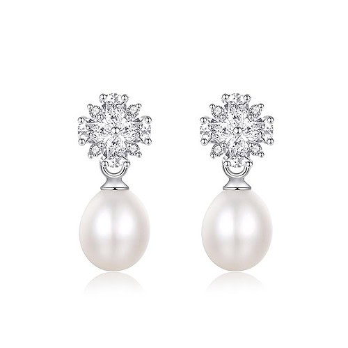 Blumen Ohrringe silber mit Perlen