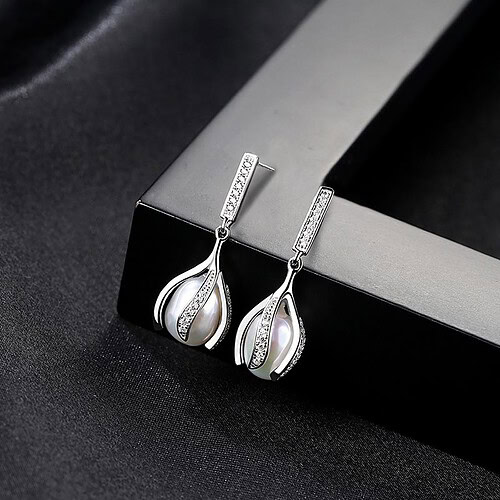 Blumen Ohrringe silber mit Süßwasserperlen