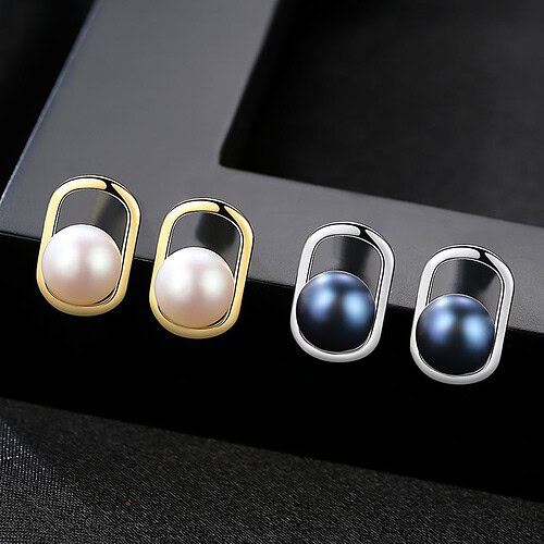 Schwarz Perlen Ohrringe Stecker silber