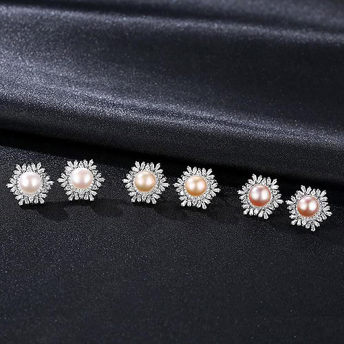 Rosa Perlen Ohrringe Stecker silber