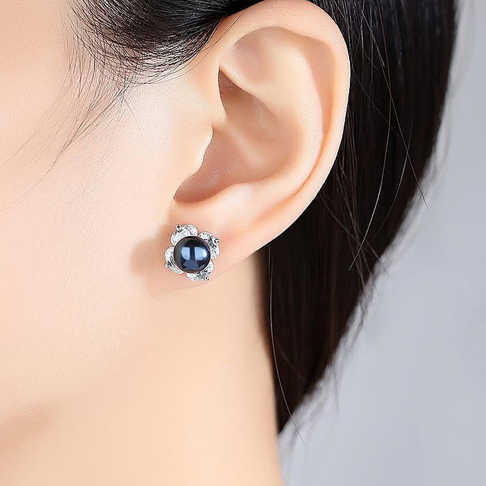 Blumen Ohrringe Stecker mit Schwarz Perlen
