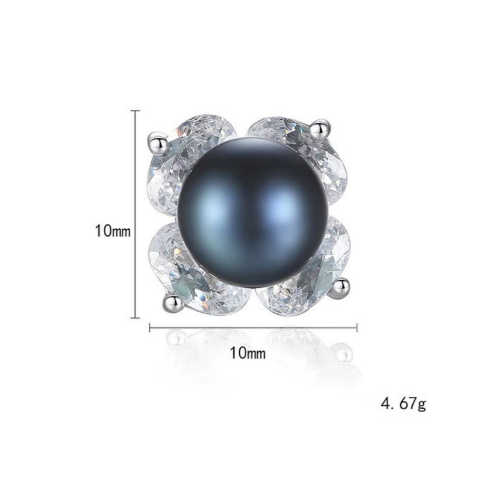 Blumen Ohrringe Stecker mit Schwarz Perlen