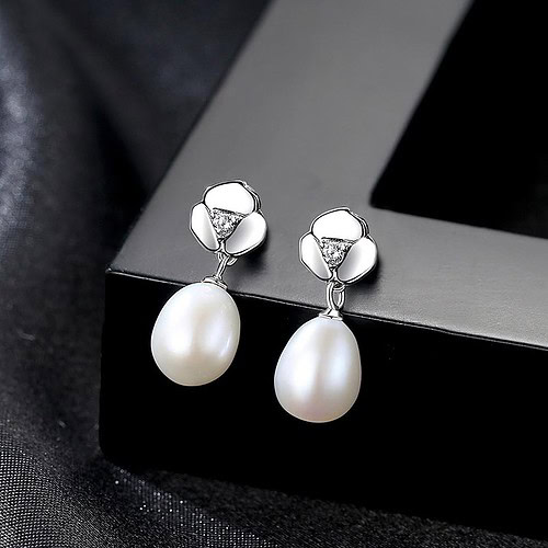 Damen Blumen ohrringe silber Weiß Perlen