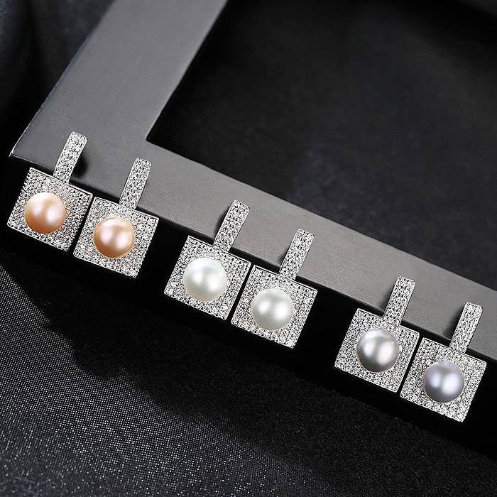 Eckige Ohrringe Silber mit Perlen