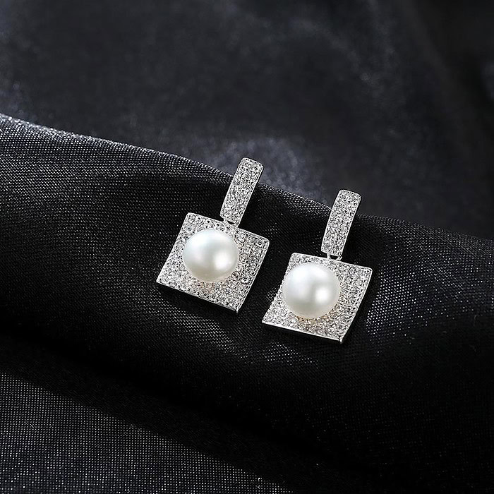 Eckige Ohrringe Silber mit Perlen