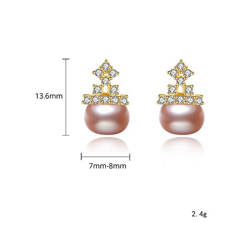 goldene Ohrringe Stecker gold mit Lavendel Perlen