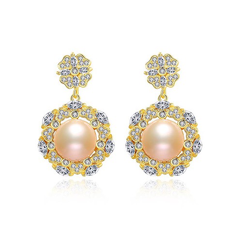 damen Ohrringe pink gold Perlen