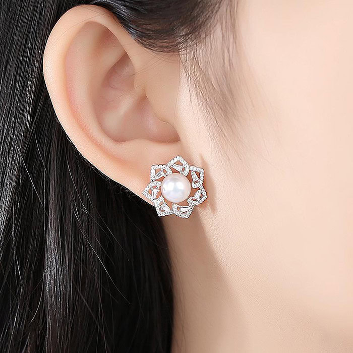Blumen ohrringe stecker Pink Perlen