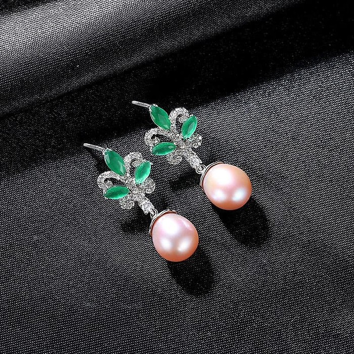 Zirkonia Ohrringe pink Süßwasserperlen