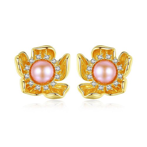 Goldene Blumen Ohrringe Stecker perlen