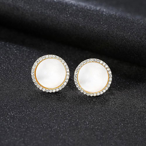 Rund Muschel Ohrringe Stecker mit Zirkonia