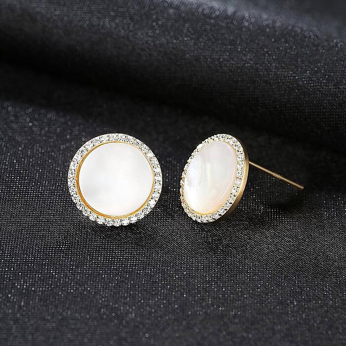 Rund Muschel Ohrringe Stecker mit Zirkonia
