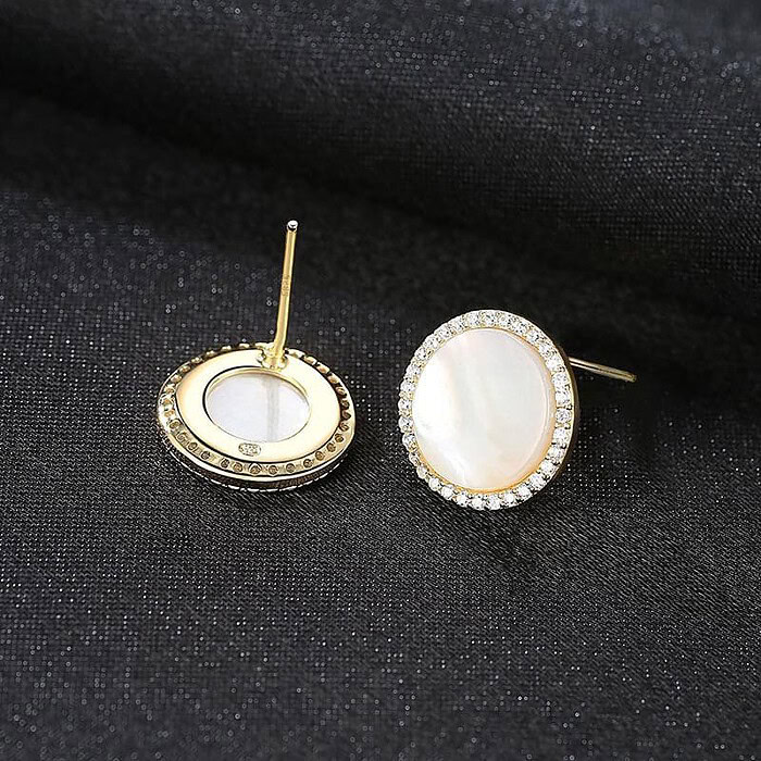 Rund Muschel Ohrringe Stecker mit Zirkonia