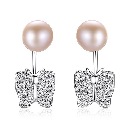 Silber Schmetterling Ohrringe stecker mit Perlen