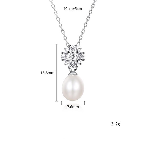 Silber Kette mit Perlenanhänger und Blumen