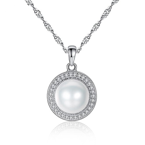 Silber Kette mit Perle Rundem Anhänger