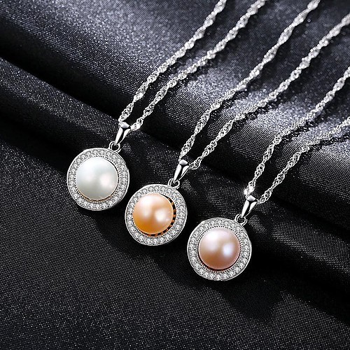 Silber Kette mit Perle Rundem Anhänger
