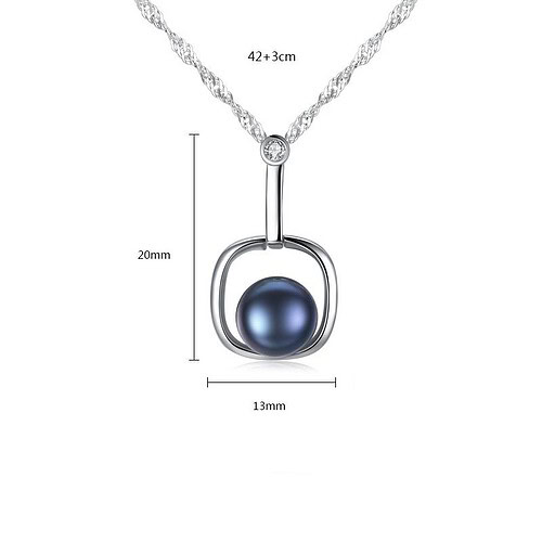damen Silber Kette mit perlenanhänger Schwarz