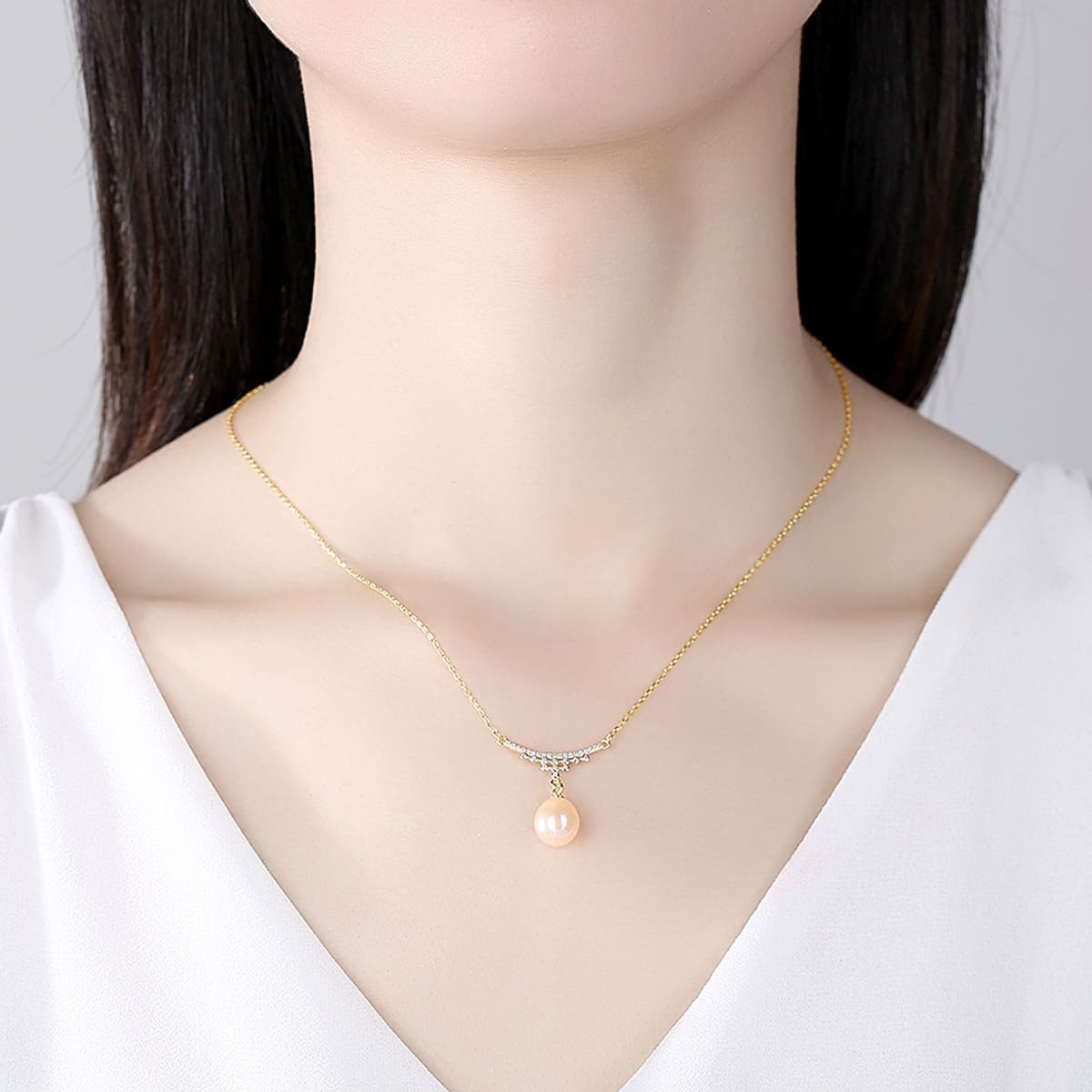 Damen Vintage Kette mit perlenanhänger