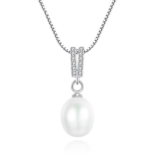Damen Silber Kette mit Perlenanhänger