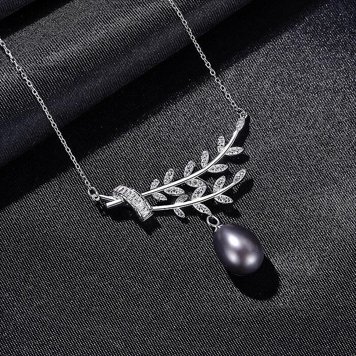 Silber Blatt kette mit Perlenanhänger