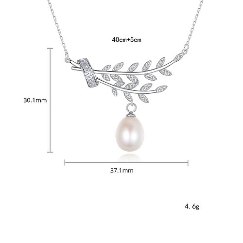 Silber Blatt kette mit Perlenanhänger