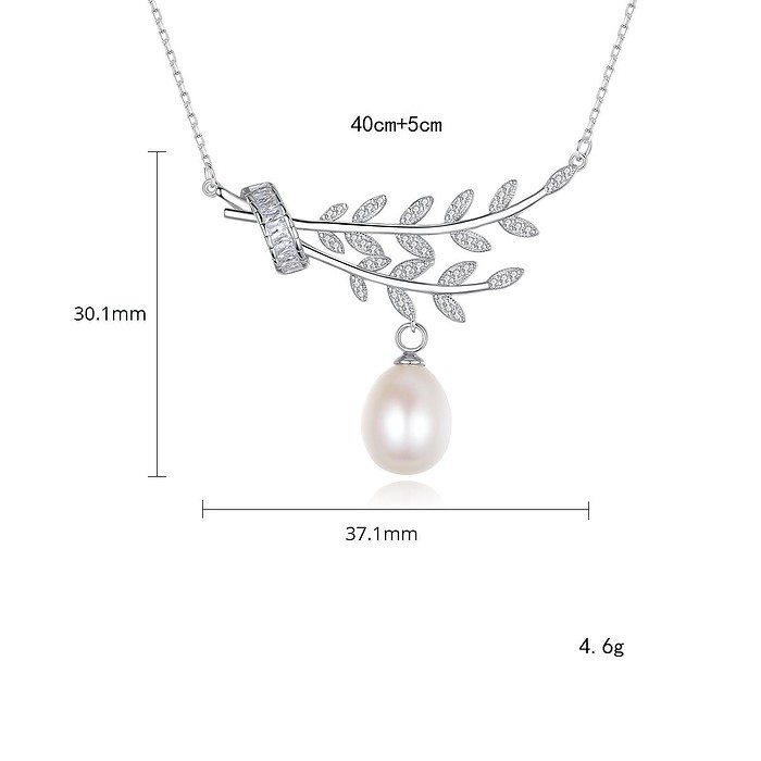 Silber Blatt kette mit Perlenanhänger
