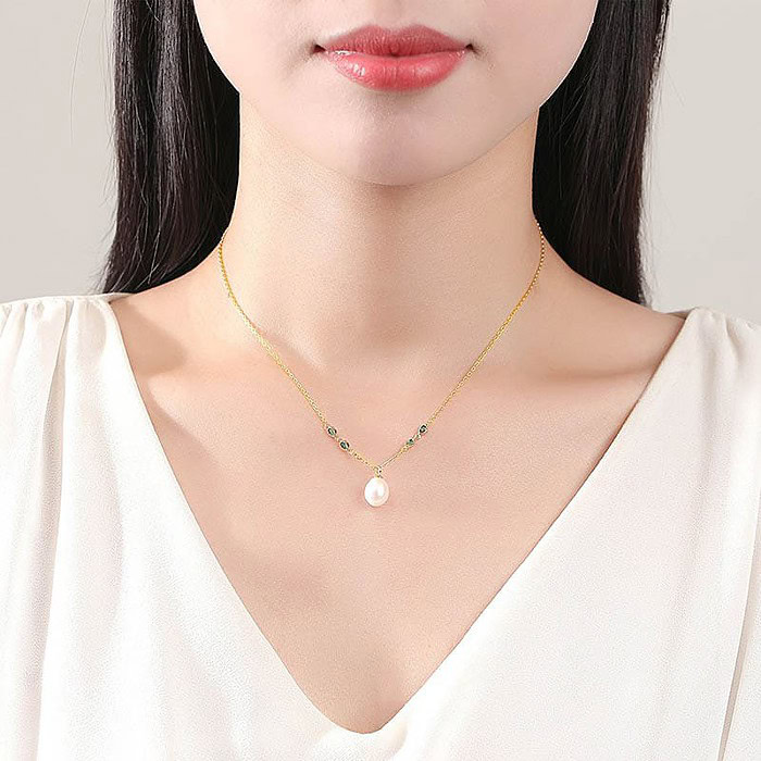 Frauen Silber Kette mit Perlenanhänger