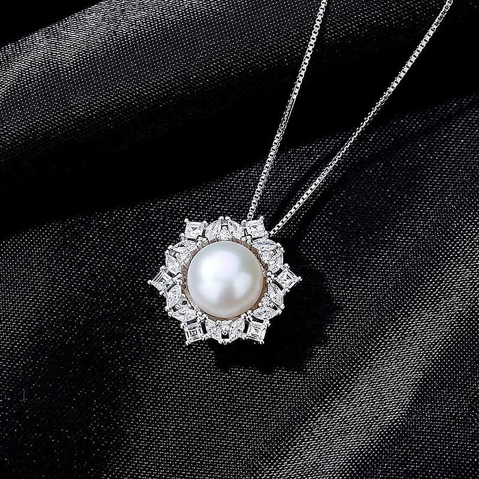 Zirkonia Kette mit Perlenanhänger