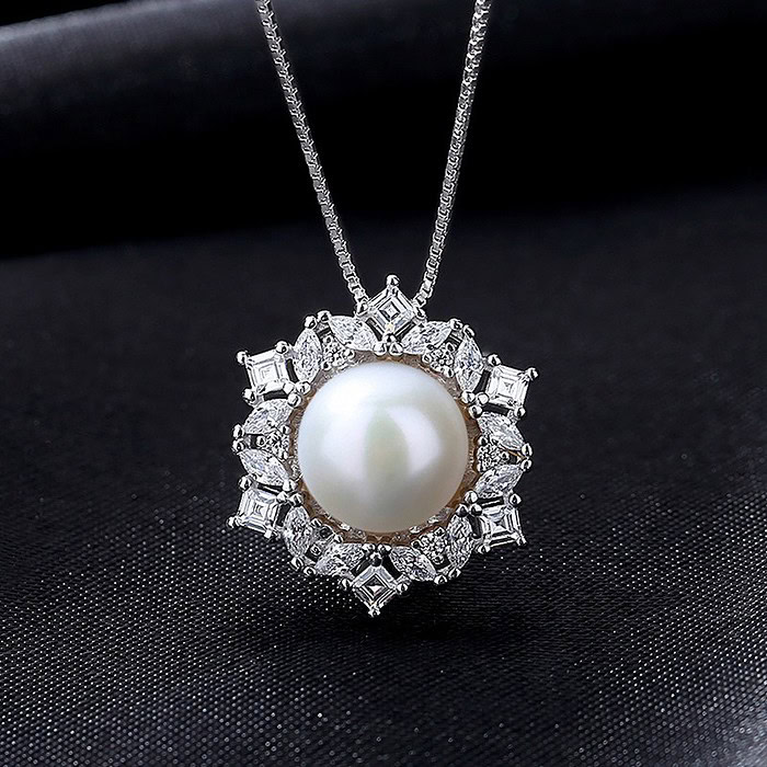 Zirkonia Kette mit Perlenanhänger